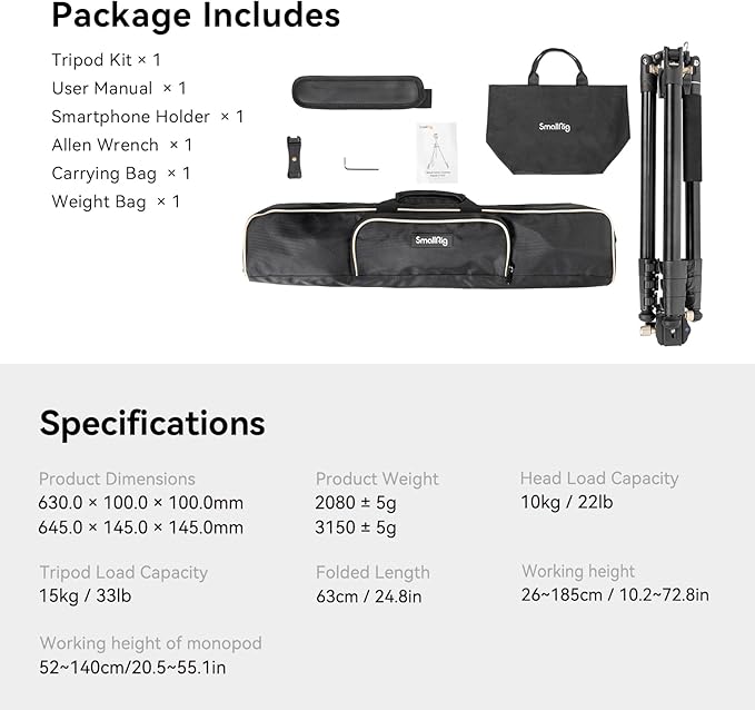 SmallRig CT200 72.8"/200cm Horizontal Overhead Tripod - Image 9