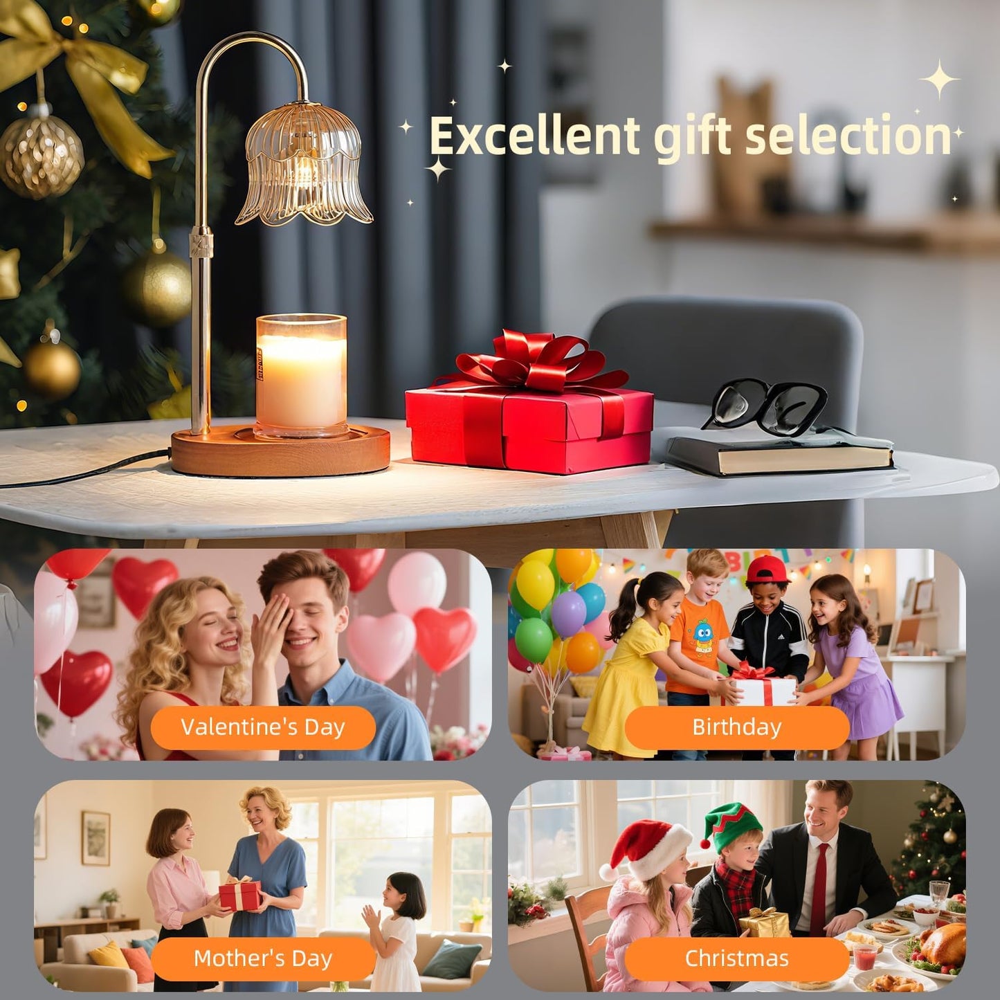 CRMILL Candle Warmer Lamp with Timer: Adjustable Dimmable Height Adjustable Warming - Flower Shape Wax Lamp Jar Candles No Flame Modern Home Decor Table Lights - Home Living Bedroom