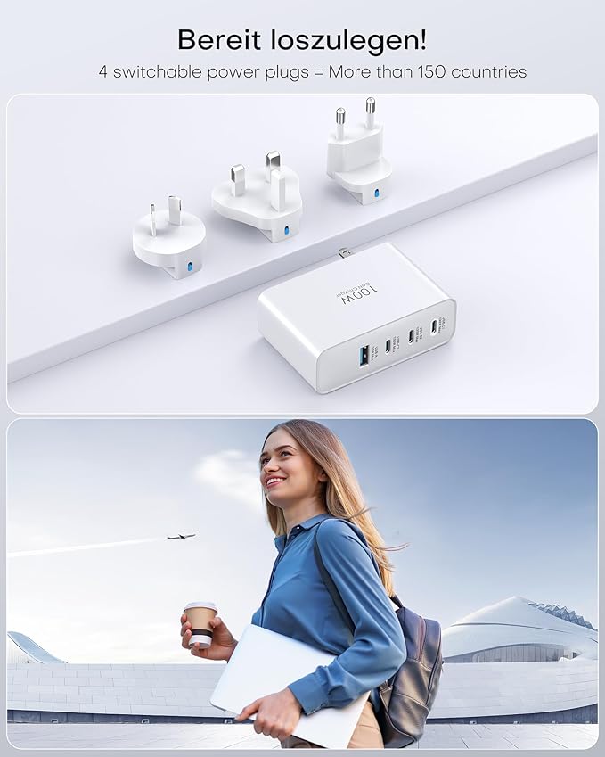 Topadre 100W USB C Travel Charger, 4-Ports Foldable Travel Adapter Plug - Image 2