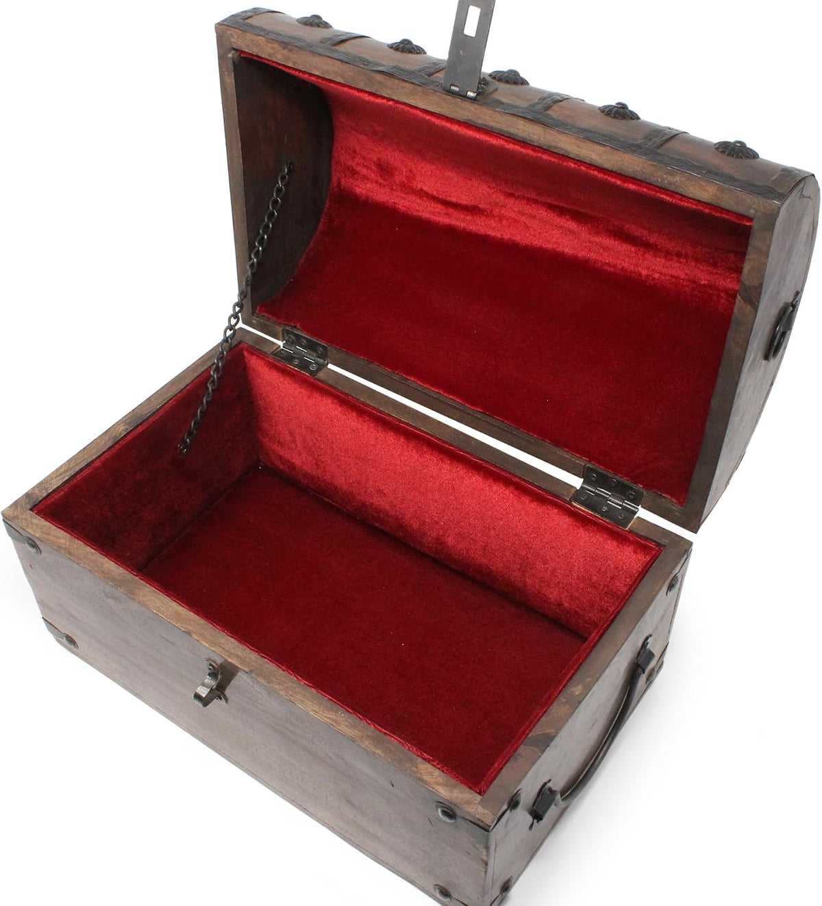 nautical cove wooden treasure chest with padded velvet, close-up detail