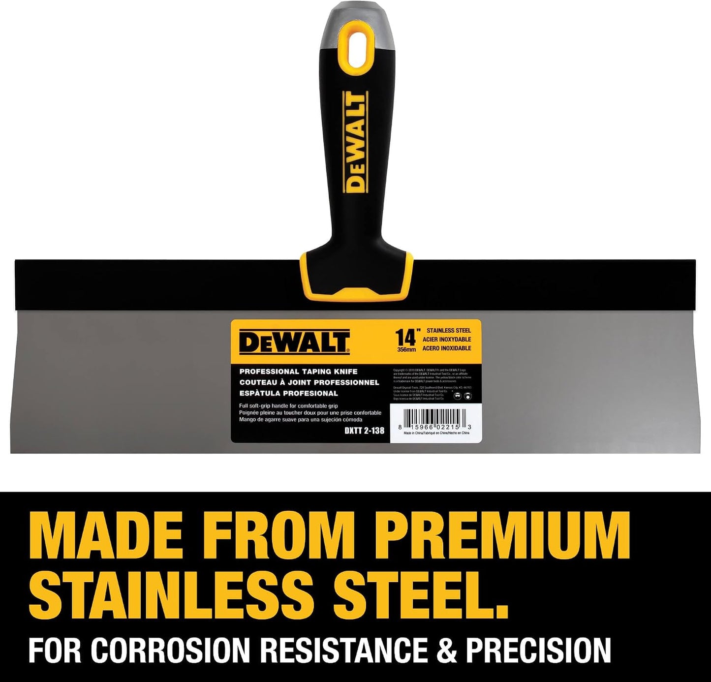 DEWALT 14" Taping Knife | Stainless Steel w/Soft Grip Handle | DXTT-2-138