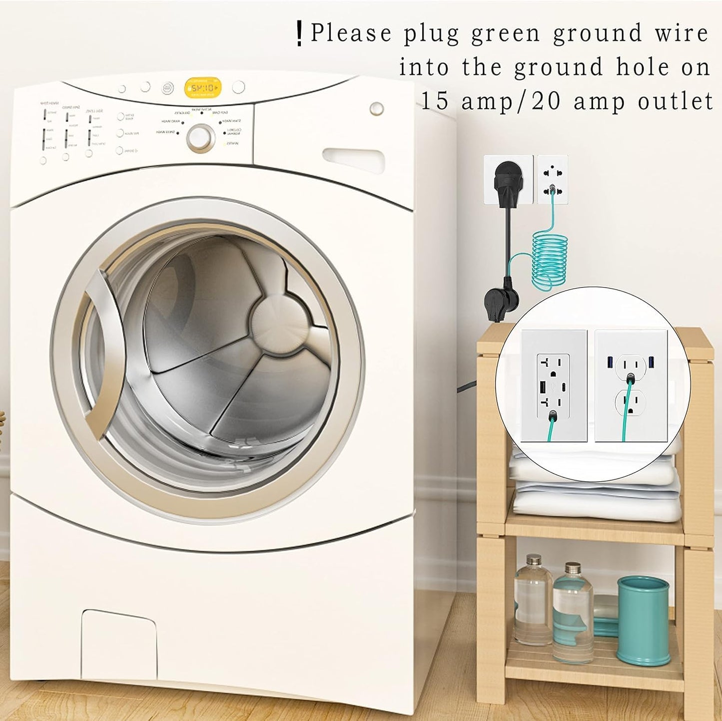 Dryer Adapter 4 Prong to 3 Prong, 4P Newer Dryer to 3P Older House, Dryer Convert Cord NEMA 10-30P Plug to 14-30R Receptacle, 220V 30 Amp 10 AWG STW 1.5FT with Safety Ground Wire
