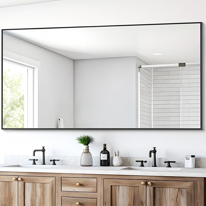 Black Bathroom Mirror for Wall, 30x60 Inch Rectangle Mirrors - Image 4