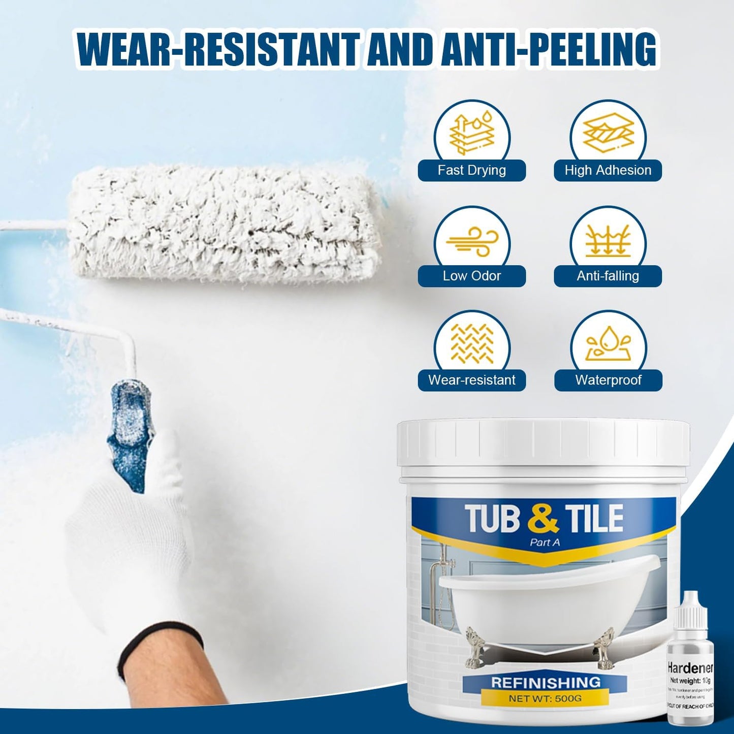Tub and Tile Paint, Tub Refinishing Kit Water Based, 16.5oz White Quick-Dry Tile Paint for Wall & Floor, Sink Bathtub Paint for Bathroom, Kitchen, Toilets,