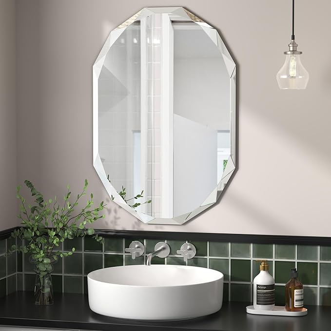 Bathroom Mirrors for Over Sink, Round Frameless Mirrors for Wall, 20x30 Inch by JACUKO