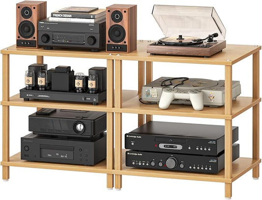LELELINKY 3-Tier AV Media Player Stand Set of 2, Natural Stereo Cabinet by LELELINKY