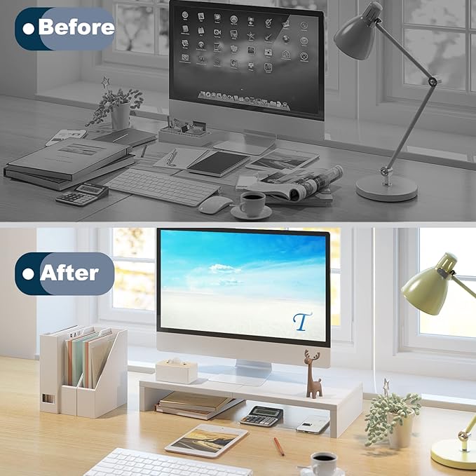 TEAMIX 20 inch White Monitor Stand Riser, Wood Desktop Stand - Image 6
