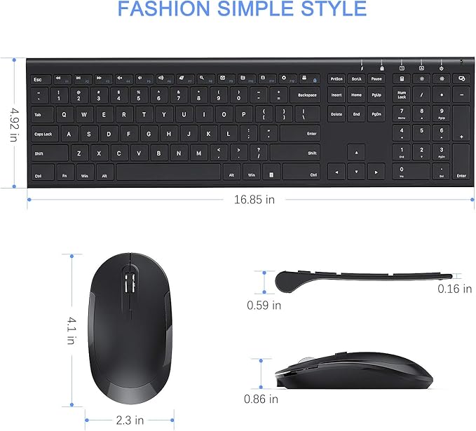 Wireless Keyboard and Mouse, Vssoplor 2.4GHz Rechargeable Compact Quiet - Image 6
