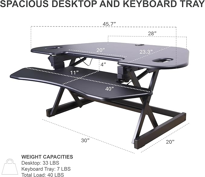 Rocelco 46" Height Adjustable Corner Standing Desk Converter - Image 3
