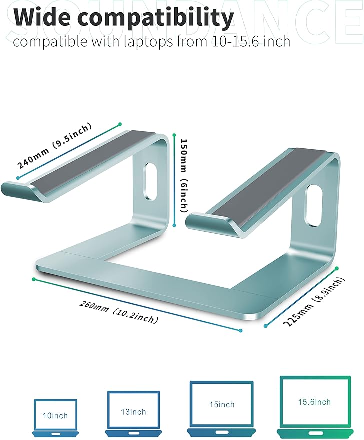SOUNDANCE Laptop Stand, Aluminum Computer Riser, Ergonomic Laptops Elevator - Image 2