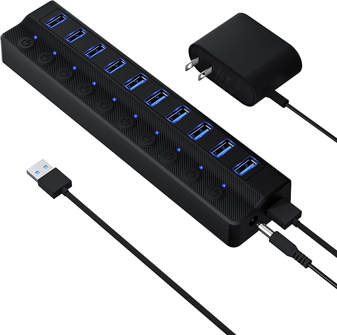 ONFINIO Powered USB Hub 3.0, 10-Port USB Splitter Hub by Onfinio