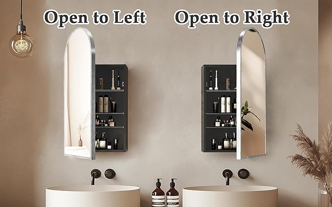 Silver Medicine Cabinet with Mirror, Arched Bathroom Cabinet Left or Right - Image 3