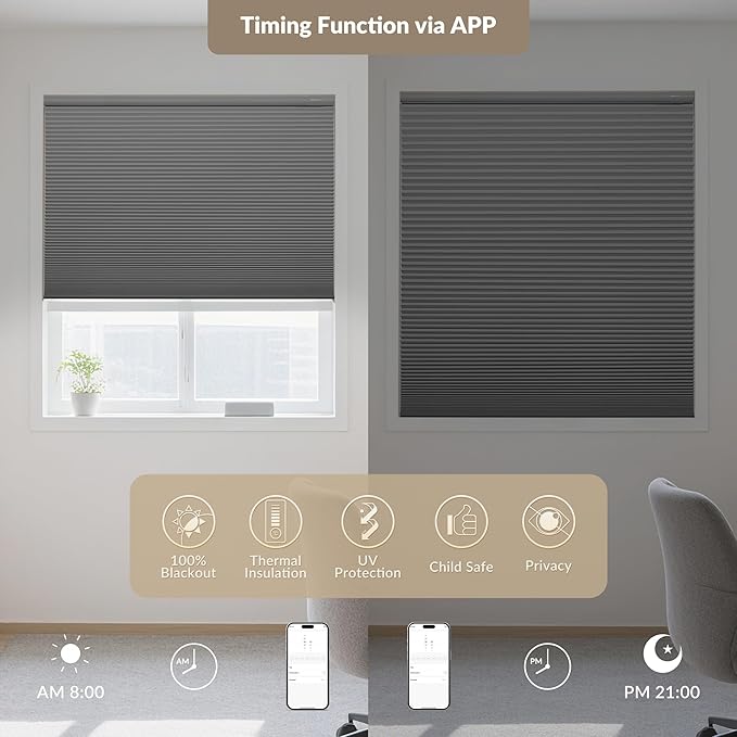 Boolegon No Drill Motorized Cellular Blinds - Image 4