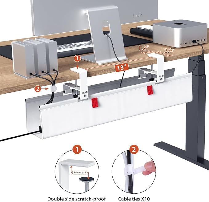 Univivi No Drill Under Desk Cable Management Tray, Clamp/Screw Mount Desk Cable - Image 3
