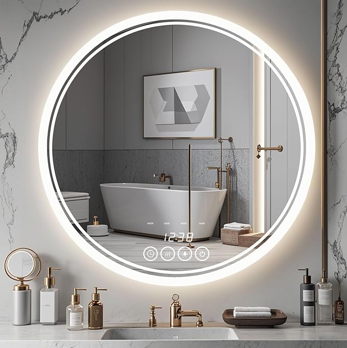 Wall-Mounted Round Bathroom Mirror by LIGHTINGUPYOURBEAUTY