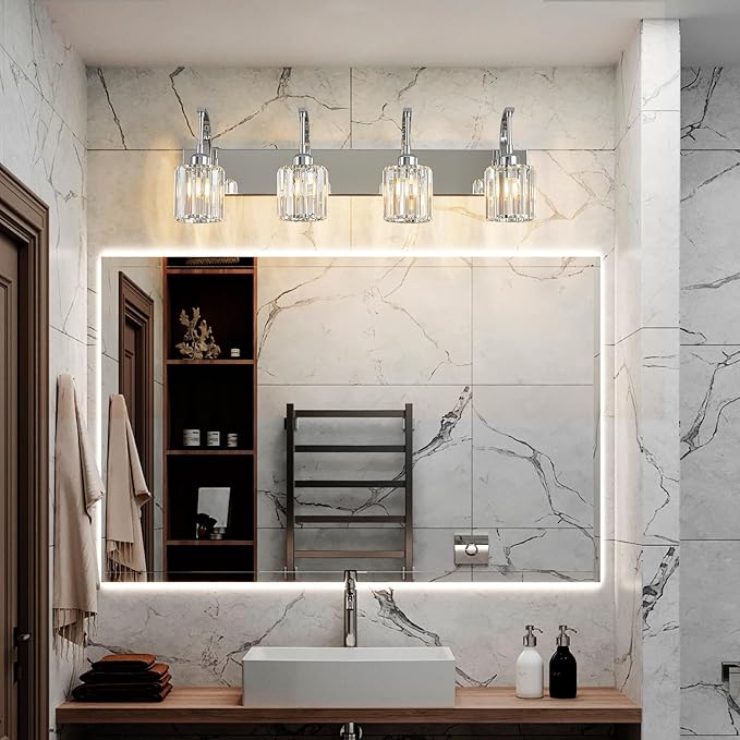 FDPBY 4-Light Crystal Vanity Light, Modern Chrome Bathroom Wall Sconce - Image 6