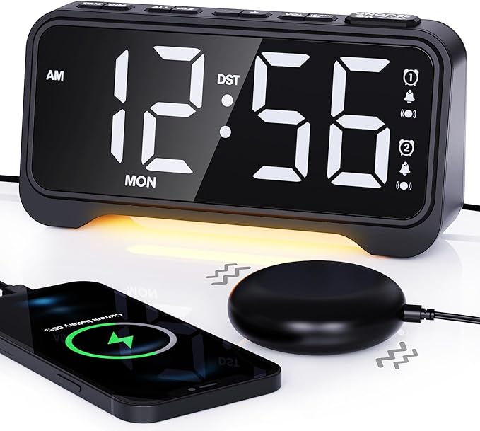 Loud Vibrating Alarm Clock for Heavy Sleepers by ROCAM