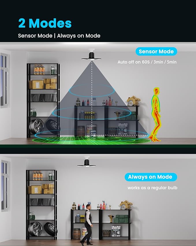 Kryoza Motion Sensor Garage Light 80W 8000LM, Motion Activated Shop Light - Image 4