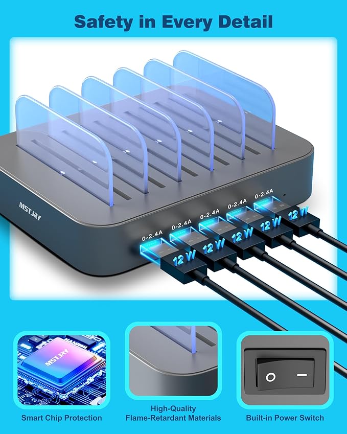 MSTJRY Charging Station for Multiple Devices : 5 Port Multi USB-A Charger - Image 2