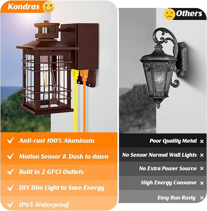 Porch Light with GFCI Outlets, Waterproof Outside Wall Lantern Sconce 3 - Image 4