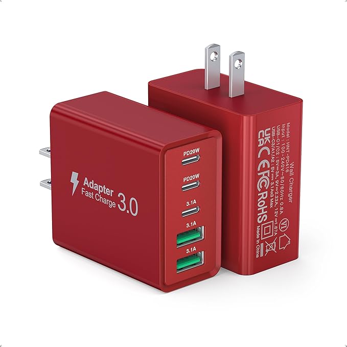 2Pack USB C Fast Charger Block, 60W 5-Port Type C Wall Charger Brick, 2 USB A by Qwinjwin