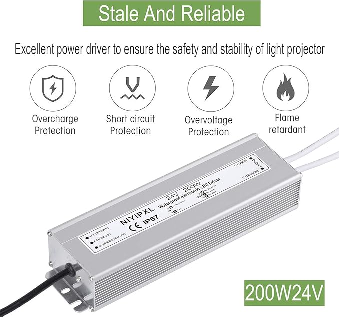 LED Driver 200 Watts 24V DC Low Voltage Transformer， Waterproof IP67 LED Power - Image 2