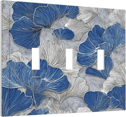 Bvtewkhz Abstract Blue Marble Plant Leaves 3 Gang Triple Toggle Decorative by Unknown