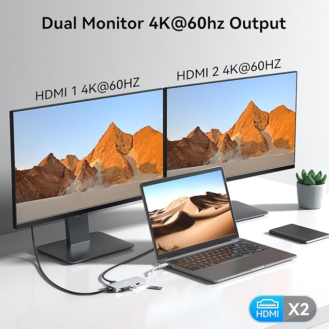 HODO USB C to Dual HDMI Adapter Docking Station Dual 4K 60Hz Monitor, USB C Hub - Image 3