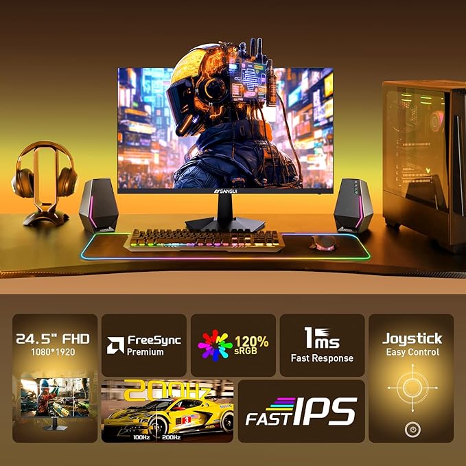 SANSUI 24.5 Inch 200Hz Gaming Monitor, FHD 1080P Fast IPS PC Gaming Monitor - Image 9