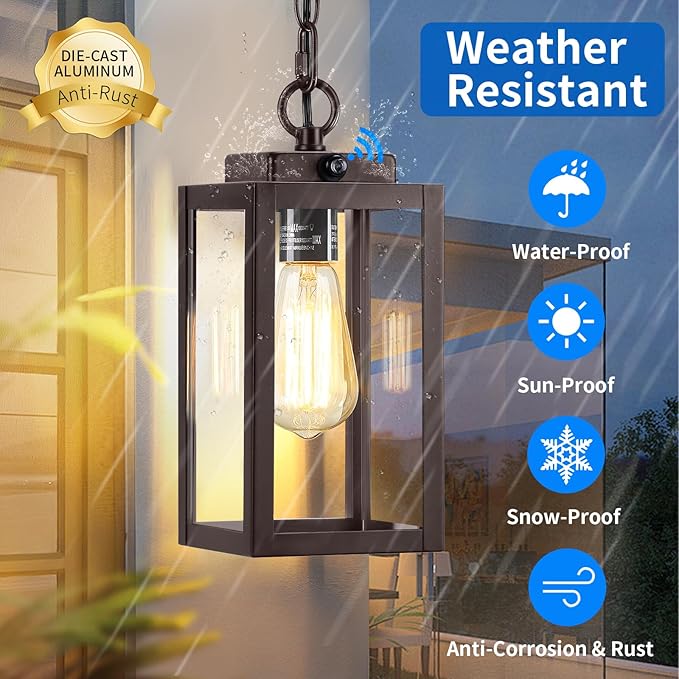 11'' Dusk to Dawn Outdoor Pendant Light, Modern Outside Chandelier Outdoor - Image 3