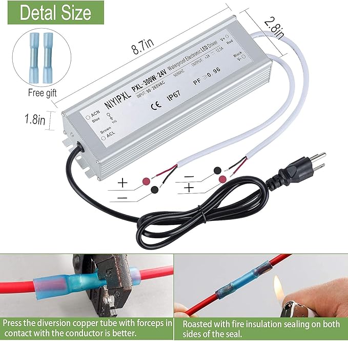 LED Driver 300 Watts 24V DC Transformer， Waterproof IP67 Power Supply, 24V DC - Image 6