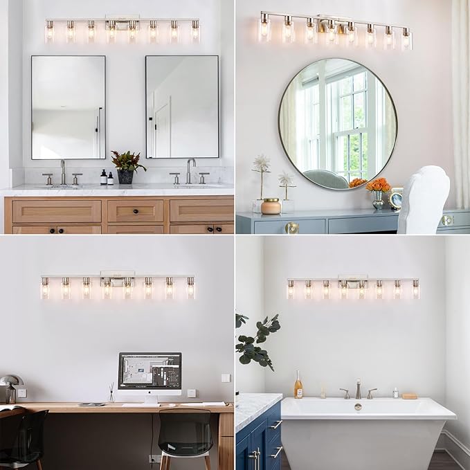 8 Light Bathroom Vanity Light, Large Brushed Nickel Vanity Lights Fixtures - Image 7