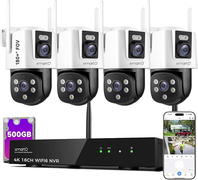 xmartO [2-in-1 CAMs 8-View WiFi 6 Mesh PTZ Security Camera System Outdoor by xmartO