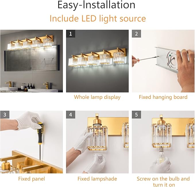 FDPBY Modern 5-Light Gold Brushed Brass Finish Crystal Wall Light - Image 6