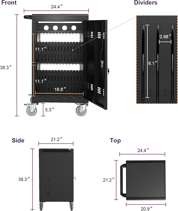Aokleo 32 Devices Laptop Charging Cart, Tablet Storage Carts - Image 2