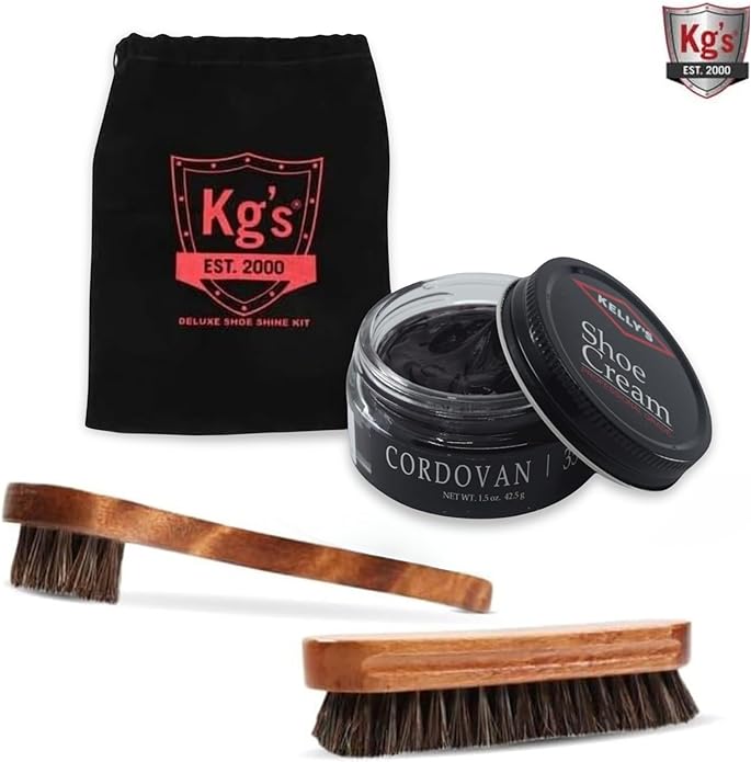 Kg's Shoe Shine Kit Includes Polish, Horsehair Brush, Applicator, and Storage - Image 6