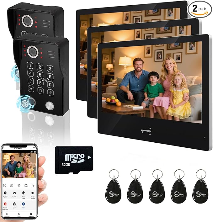 Wired Video Apartment Intercom System, Door Phone Kit, 10 Inch Touch Monitor by ANJIELOSMART