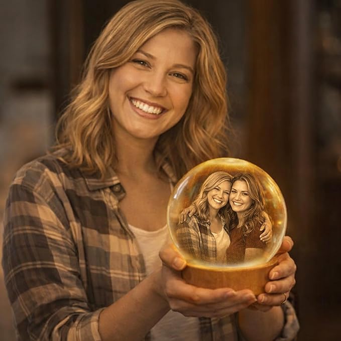 Herihues Personalized 3D Photo Crystal Ball, Custom Engraved Picture Lamp - Image 4