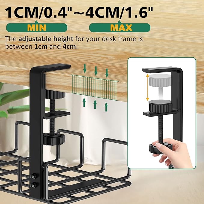 REFLYING Under Desk Cable Management Tray, L 15.7'' W 6.3'' No Drill Steel Desk - Image 3