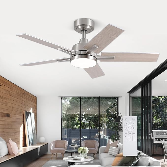SODSEA Ceiling Fans with Lights, 42 Inch Nickel Ceiling Fan with Light and - Image 2