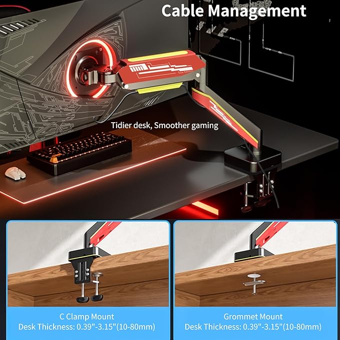 Heavy Duty Monitor Arm for Ultrawide Screen up to 49 inches, 44 lbs, Gas Spring - Image 5