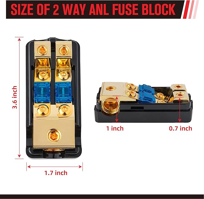RED WOLF 2 Way Mini ANL Fuse Holder 60A 0/2/4 Gauge Input 4/8 Gauge Output Fuse - Image 4