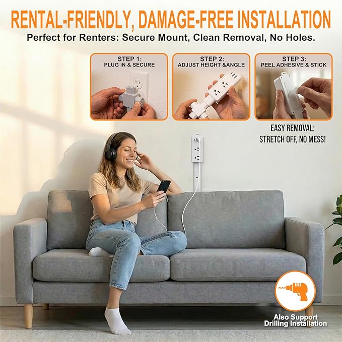 Wall Outlet Extender Stick & Electrical Plug Extension Outlet, Adjustable - Image 6