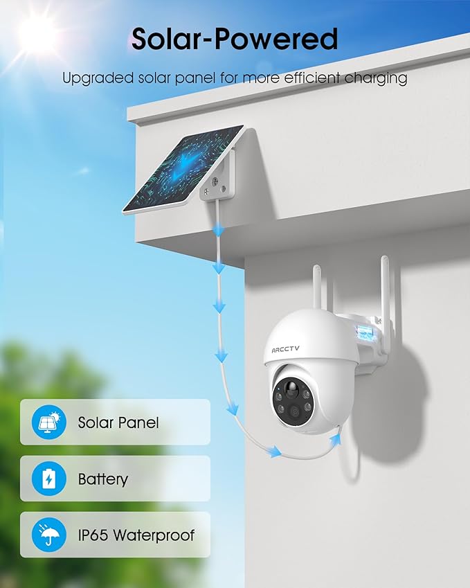 ARCCTV Solar Security Cameras Wireless Outdoor, 4MP 360° View Battery Powered - Image 2