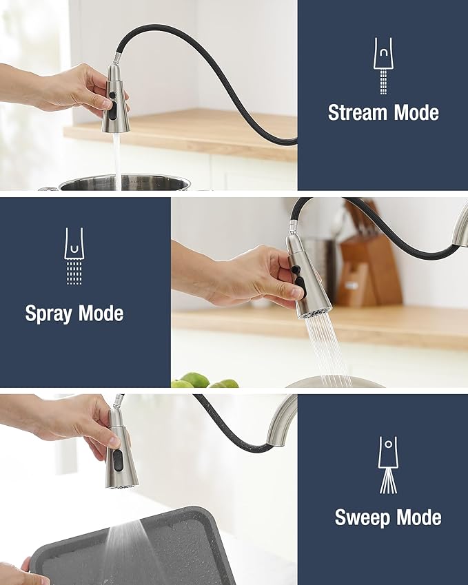 AIMADI Kitchen Faucet with Pull Down Sprayer – High Arc 360° Swivel Brushed - Image 2