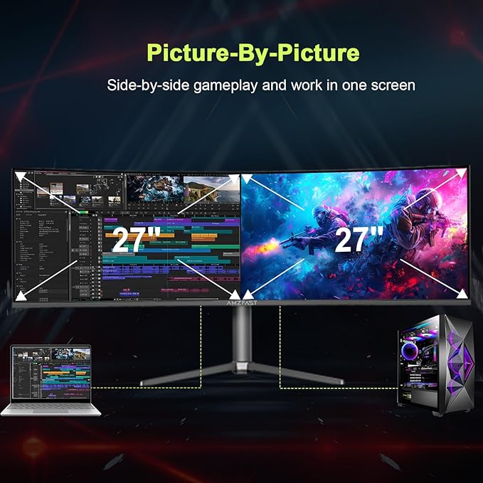 Amzfast 49 Inch Curved Monitor 120Hz DQHD 5120x1440p Ultrawide Gaming Monitor - Image 3