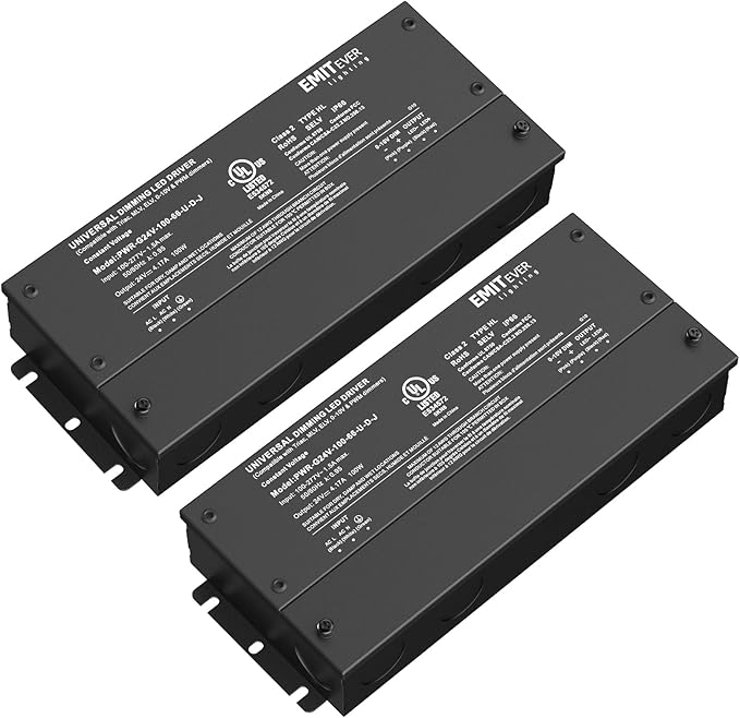 EMITEVER Dimmable Led Driver, 2 Packs 100W AC 110V-277V to DC 24V Transformer by EMITEVER