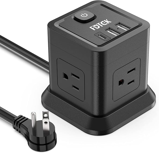 Power Strip with USB, FDTEK Flat Plug Extension Cord with 4 AC and 3 USB by FDTEK