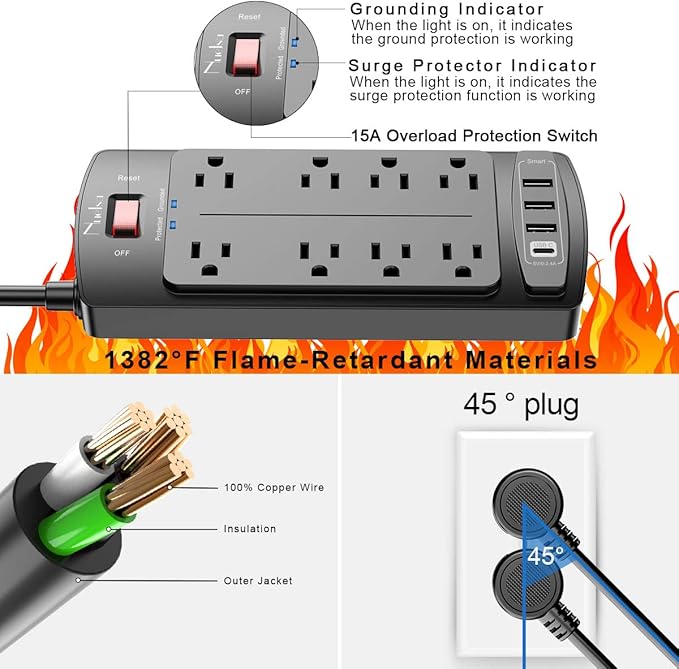 10 Feet Surge Protector Power Strip - Image 6