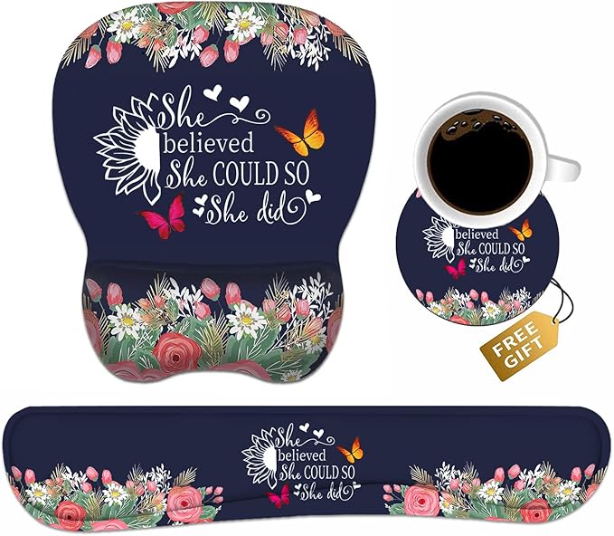 Mouse Pad Wrist Support and Keyboard Wrist Rest Set by Unknown